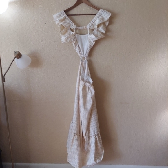 En Saison Kimmie Gingham Ruffled Maxi Summer Dress Embroidered Floral Sz Small - Picture 9 of 9